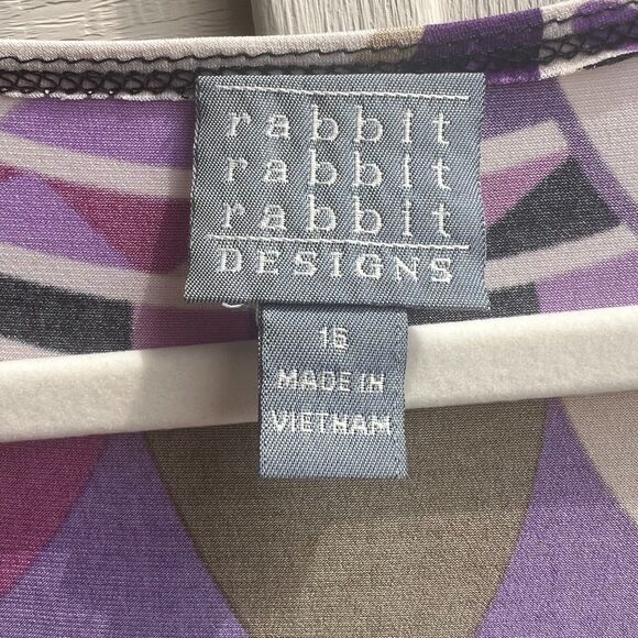 Womens Faux Wrap Dress Rabbit Rabbit Rabbit Design Purple Black Size 16 - Picture 4 of 4